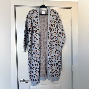 Long Cheetah Print Knit Cardigan | Size Medium/Large
